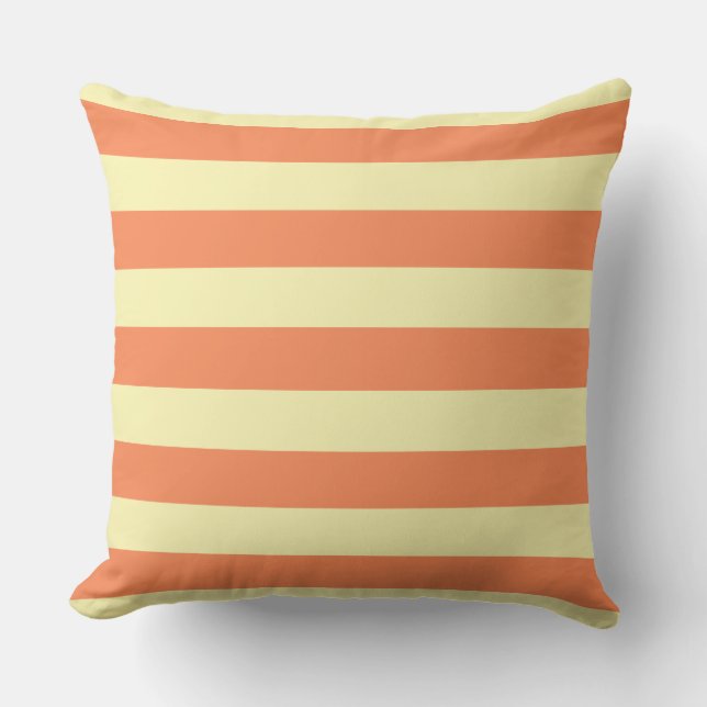 Yellow and Coral Summer Stripes Cushion (Front)