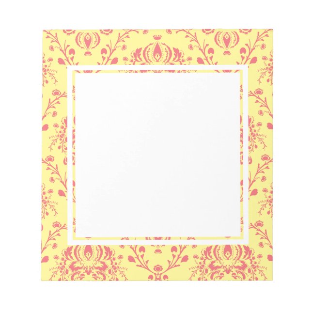 Yellow and Cranberry Pink Damask Notepad (Front)
