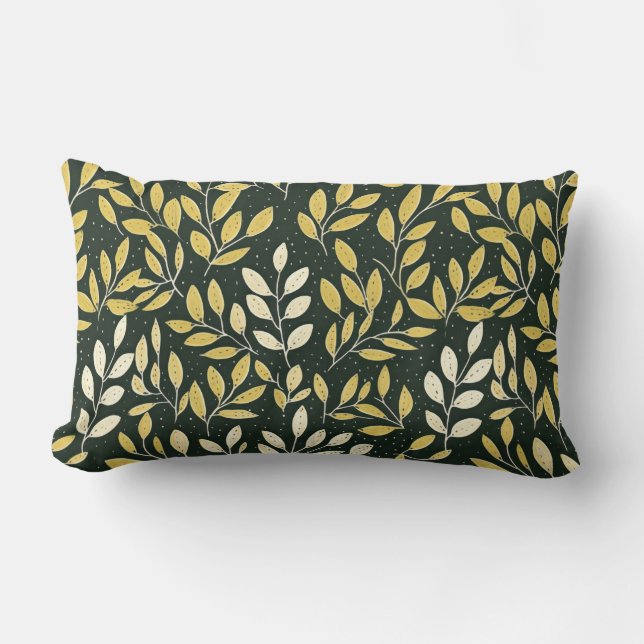 Yellow and Cream Leafy Branches Pattern  Lumbar Cushion (Front)