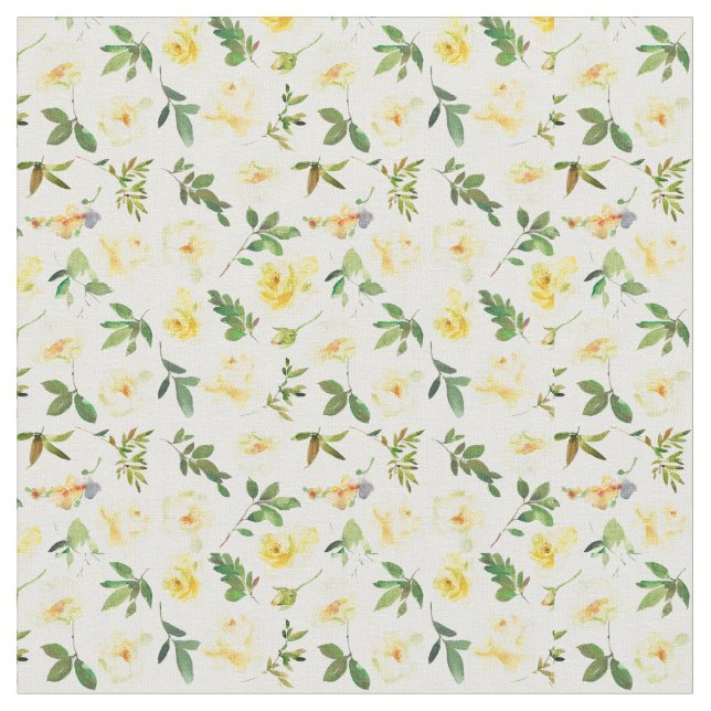 Yellow and Cream Roses Floral Pattern Cotton  Fabric (Close Up)