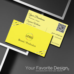 Yellow and Cream with Silver Lines Logo QR Code Business Card