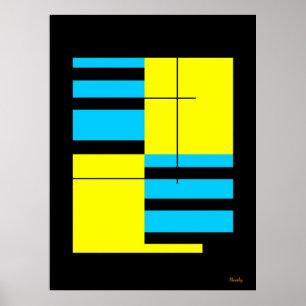 Yellow and Cyan Grid Bauhaus Minimalist Design Poster