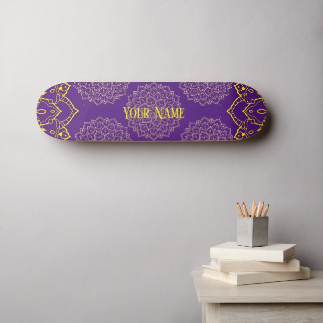 Yellow and Deep Purple Mandala Skateboard (Wall Art (Horz))