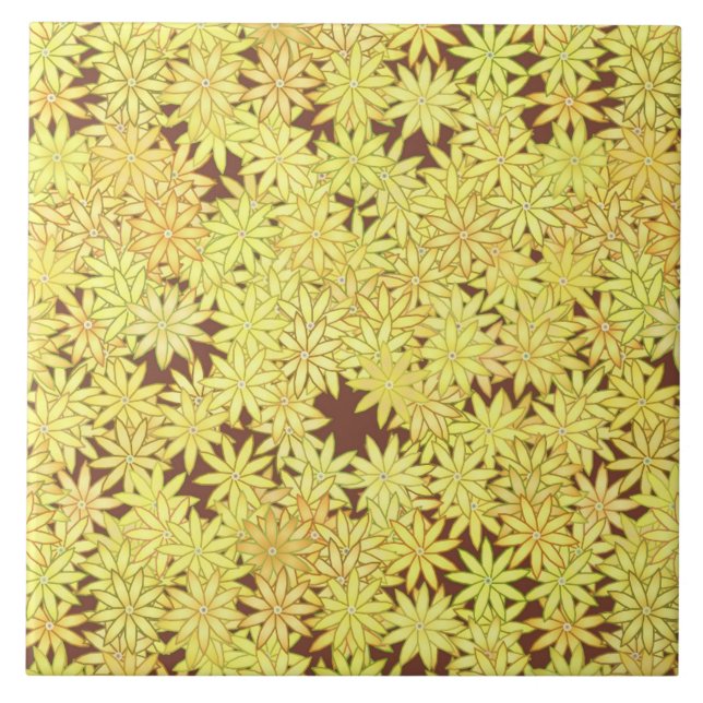 Yellow and gold Daisies on Chocolate Brown Ceramic Tile (Front)