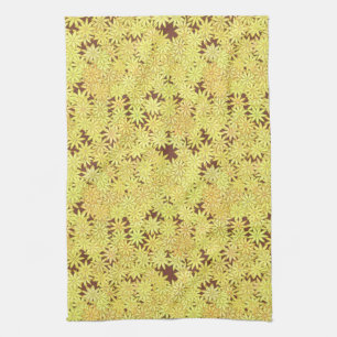 Yellow and gold Daisies on Chocolate Brown Tea Towel