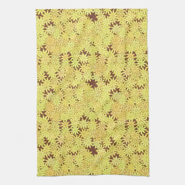 Yellow and gold Daisies on Chocolate Brown Tea Towel (Vertical)