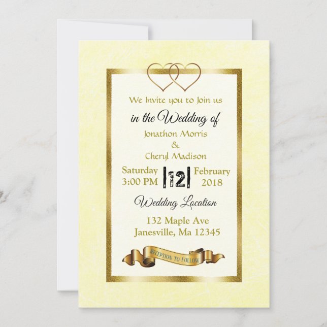 Yellow and Gold Hearts Wedding Invitations (Front)