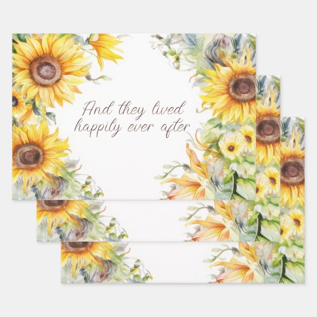 Yellow and Gold Sunflowers Frame Personalised  Wrapping Paper Sheet (Set)
