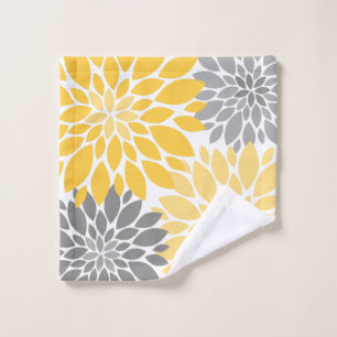 Yellow and Gray Chrysanthemums Floral Pattern Bath Towel Set