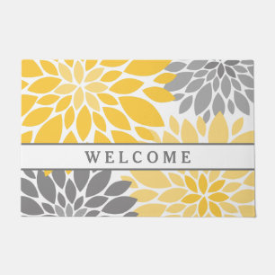 Yellow and Gray Chrysanthemums Floral Pattern Doormat