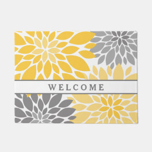 Yellow and Gray Chrysanthemums Floral Pattern Doormat