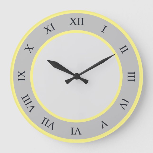 Yellow And Gray Circles With Roman Numerals Large Clock (Front)