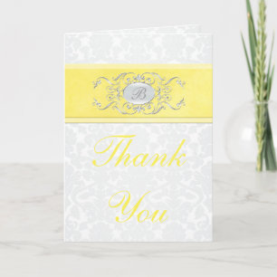 Yellow and Gray Damask Thank You Card