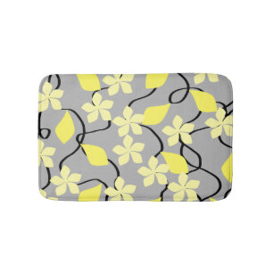 Yellow and Gray Flowers. Floral Pattern. Bath Mat