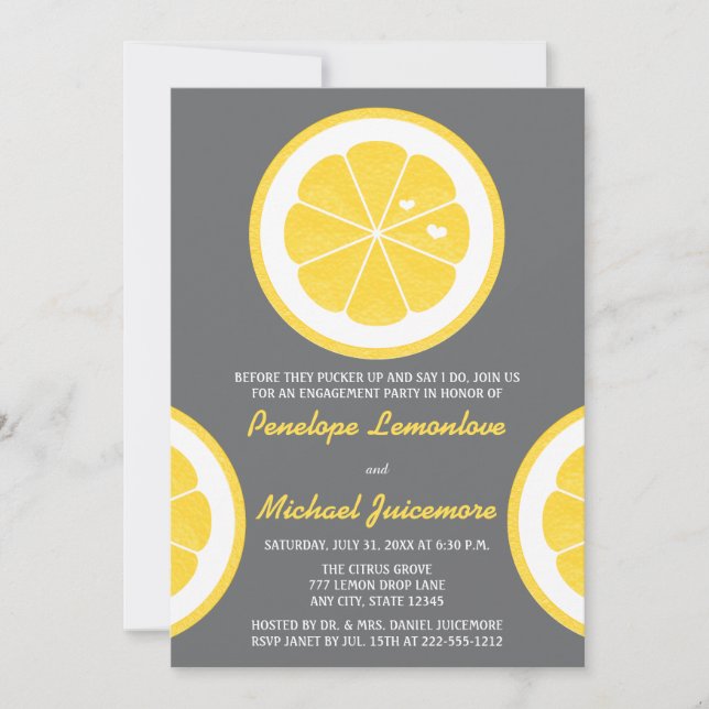 YELLOW AND GRAY LEMON THEMED ENGAGEMENT PARTY INVITATION (Front)