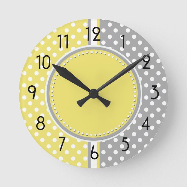 Yellow and Gray Polka Dots Clock (Front)