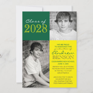 Yellow and Green 2 Photo Graduation Announcement