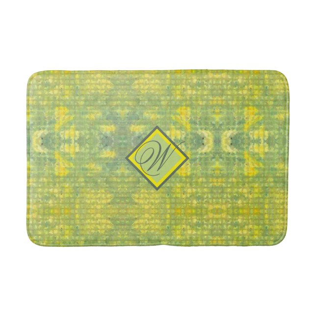 Yellow and Green Abstract Cheerful Bath Mat (Front)