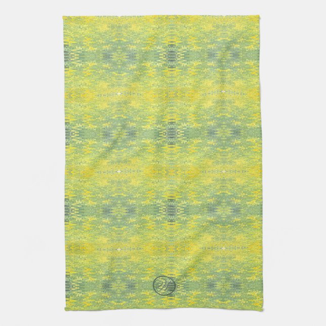 Yellow and Green Abstract Design Tea Towel (Vertical)