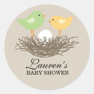 Yellow and Green Baby Bird's Nest   Baby Shower Classic Round Sticker