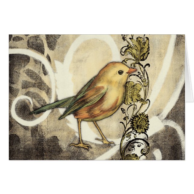 Yellow and Green Bird on Vintage Background (Front Horizontal)