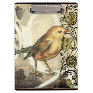 Yellow and Green Bird on Vintage Background Clipboard