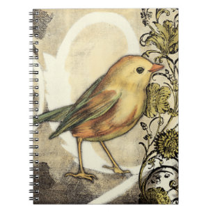 Yellow and Green Bird on Vintage Background Notebook