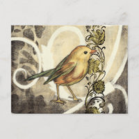 Yellow and Green Bird on Vintage Background