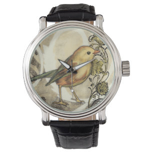 Yellow and Green Bird on Vintage Background Watch