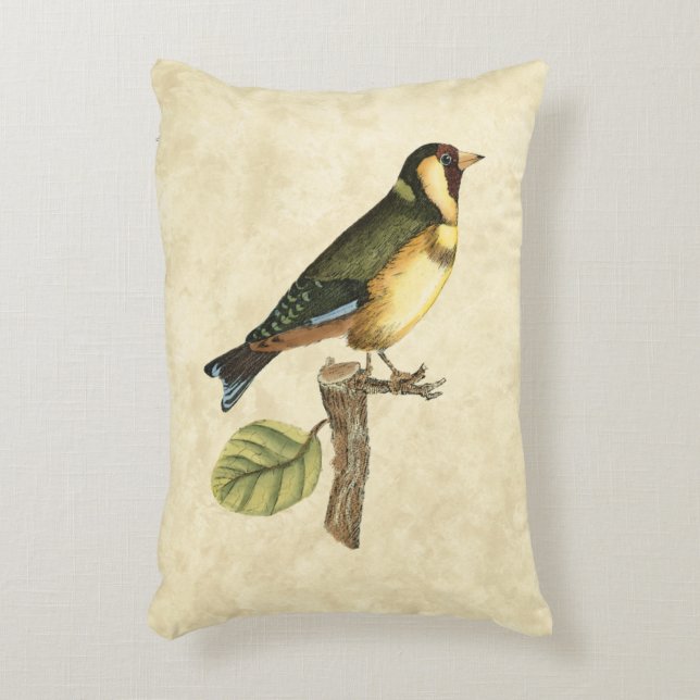 Yellow and Green Bird Perched on a Little Branch Decorative Cushion (Front(Vertical))
