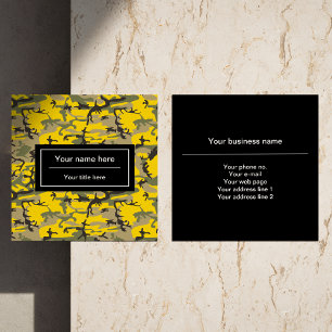 Yellow and Green Camo, Camouflage, Military, Army Square Business Card