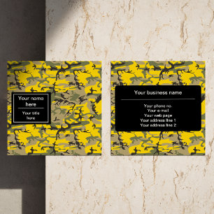 Yellow and Green Camo, Camouflage, Military, Army Square Business Card
