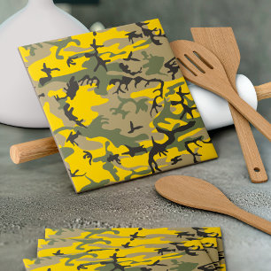 Yellow and Green Camouflage, Military, Army Ceramic Tile