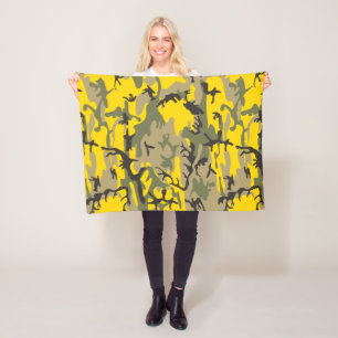 Yellow and Green Camouflage, Military, Army Fleece Blanket
