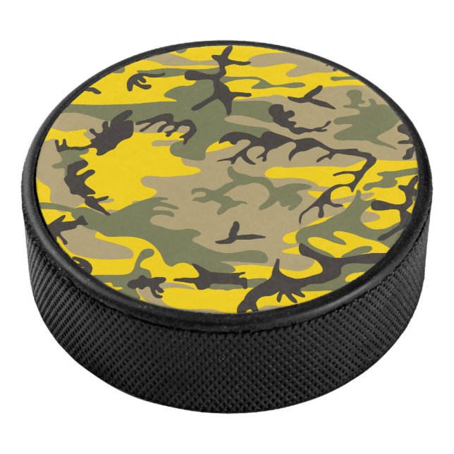 Yellow and Green Camouflage, Military, Army Hockey Puck (3/4)