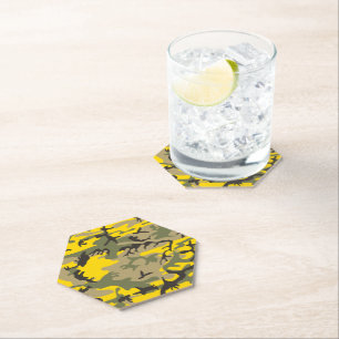 Yellow and Green Camouflage, Military, Army Paper Coaster