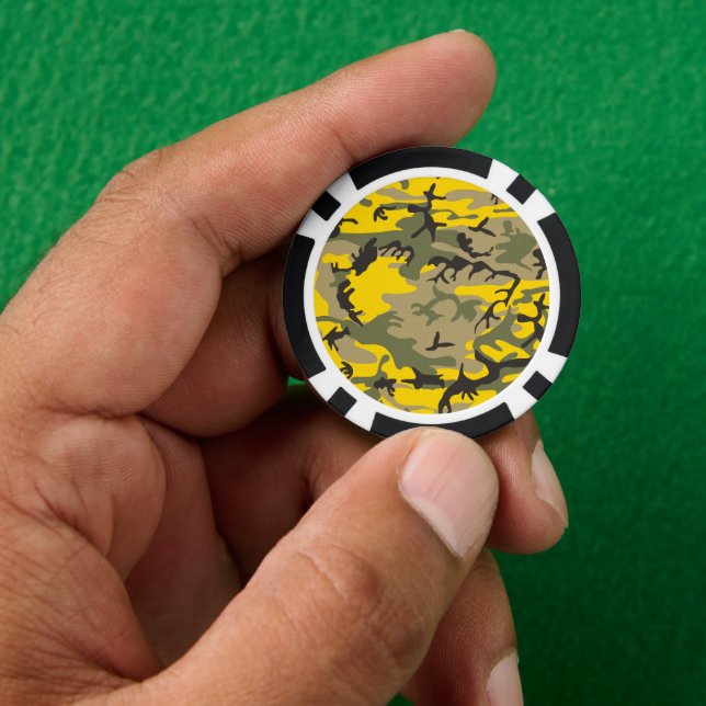 Yellow and Green Camouflage, Military, Army Poker Chips (Hand)