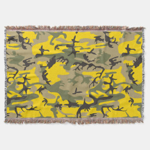 Yellow and Green Camouflage, Military, Army Throw Blanket
