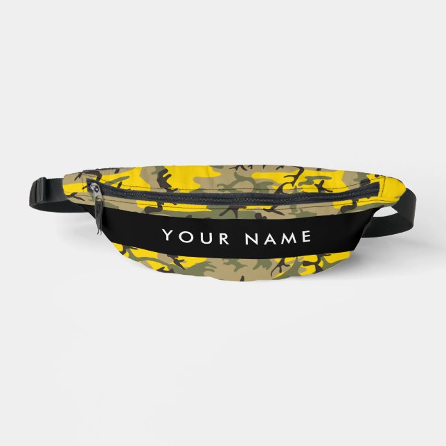 Yellow and Green Camouflage Your name Personalise Bum Bags (Front)