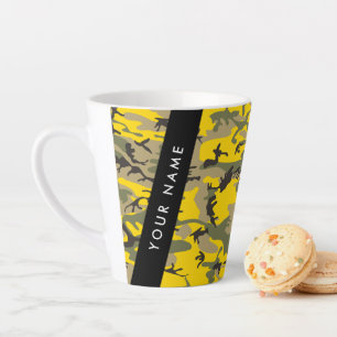 Yellow and Green Camouflage Your name Personalise Latte Mug
