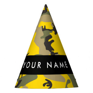 Yellow and Green Camouflage Your name Personalise Party Hat