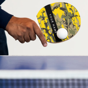 Yellow and Green Camouflage Your name Personalise Ping Pong Paddle