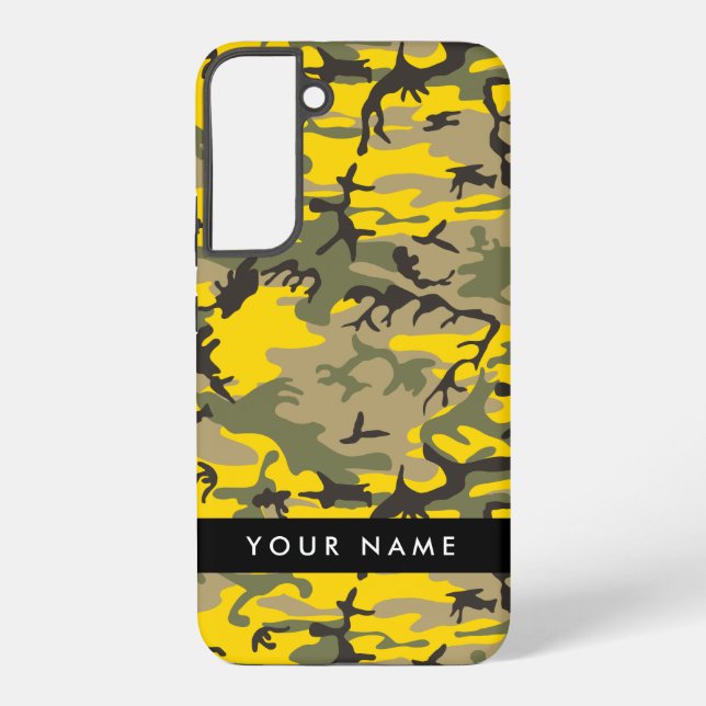 Yellow and Green Camouflage Your name Personalise Samsung Galaxy S22+ Case (Back)