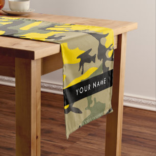 Yellow and Green Camouflage Your name Personalise Short Table Runner