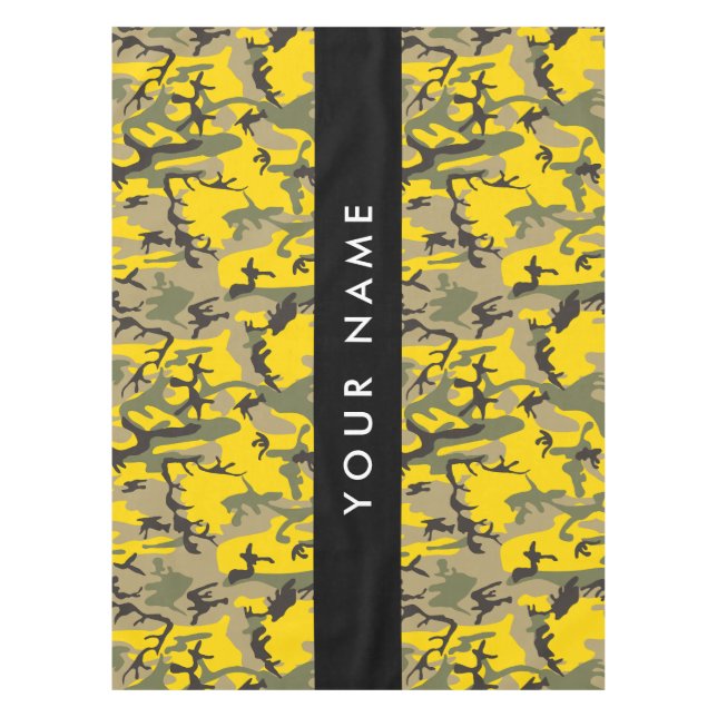 Yellow and Green Camouflage Your name Personalise Tablecloth (Front)