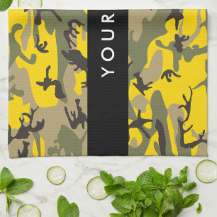 Yellow and Green Camouflage Your name Personalise Tea Towel