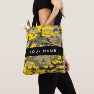 Yellow and Green Camouflage Your name Personalise Tote Bag