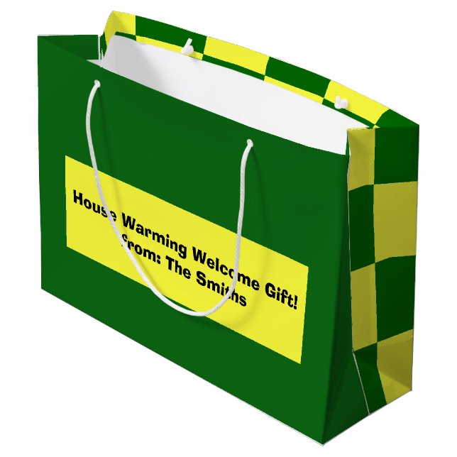 Yellow and Green Checkers Large Gift Bag (Back Angled)