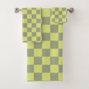 Yellow and Green Chequerboard Bath Towel Set