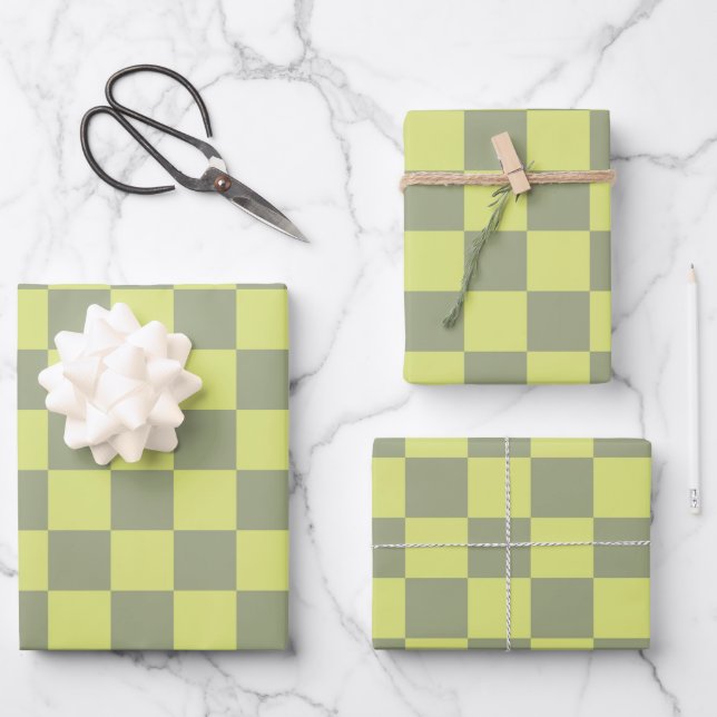Yellow and Green Chequerboard Wrapping Paper Sheet (Front)